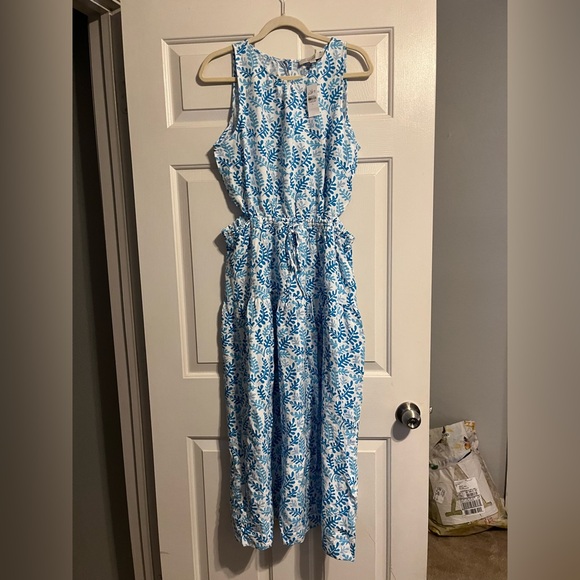 Coral Side Cutout Linen Blend Midi Dress | LOFT | NEW - Picture 2 of 4